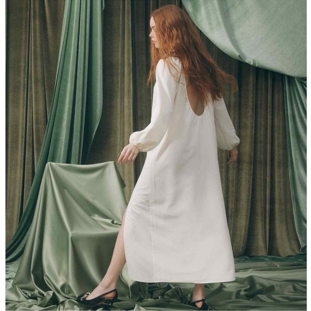 Hill House Simone Dress Coconut Milk Open Back Poof Sleeve Slit Maxi Dress Small
